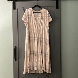 Madewell Plaid Linen Blend Clara Midi Dress, Pastel Rainbow Plaid, XL